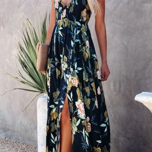 Floral Smocked Halter L Maxi Dress Vici